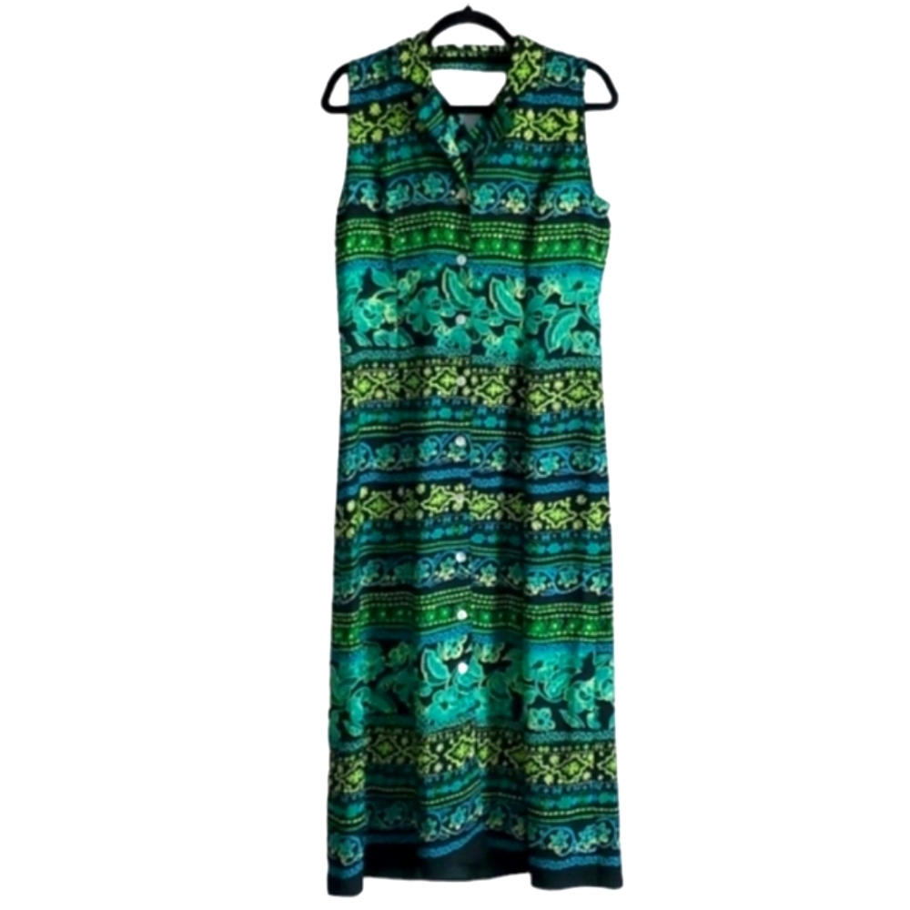 R&K Originals Vintage Green Tropical Vacation Travel Floral Maxi Dress